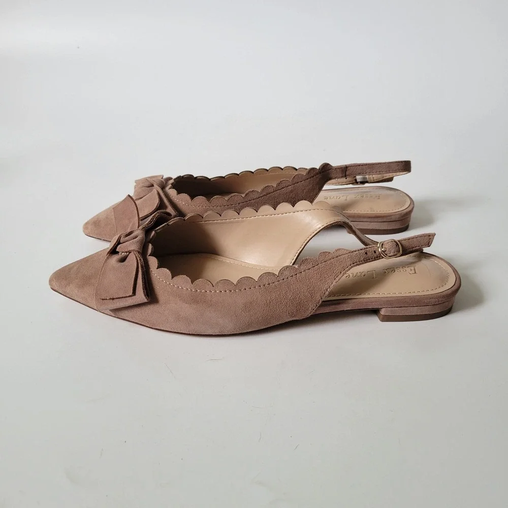 Essex Lane Taliah Slingback Flats 8M Point Toe Bow Vamp Coquette Quiet Luxury